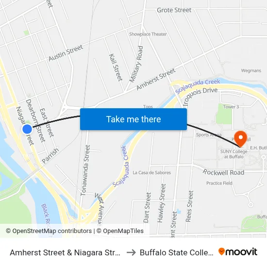Amherst Street & Niagara Street to Buffalo State College map