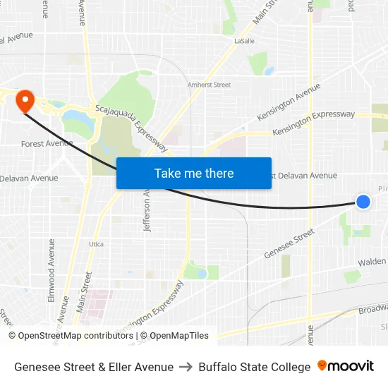 Genesee Street & Eller Avenue to Buffalo State College map