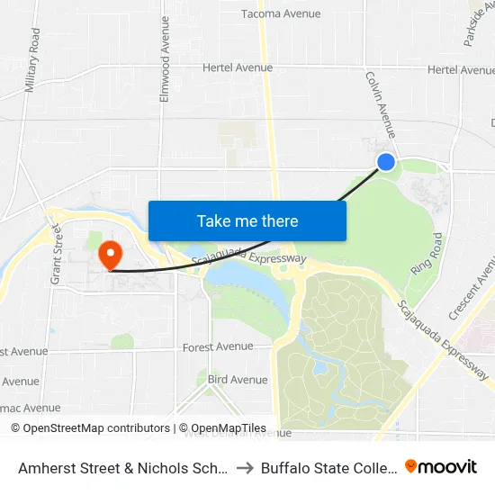 Amherst Street & Nichols School to Buffalo State College map