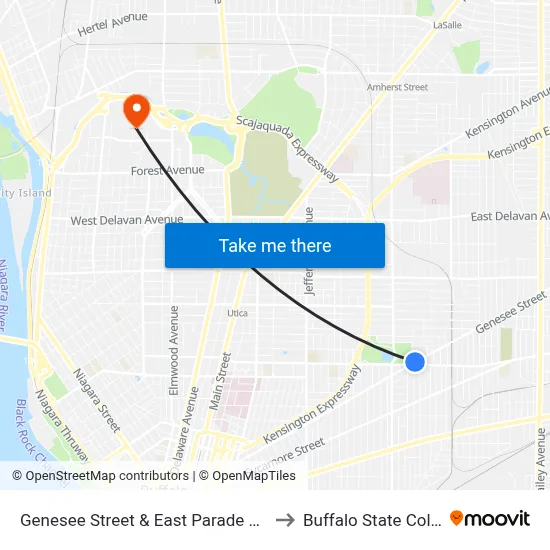 Genesee Street & East Parade Avenue to Buffalo State College map