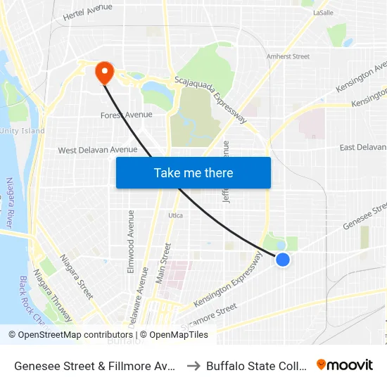 Genesee Street & Fillmore Avenue to Buffalo State College map