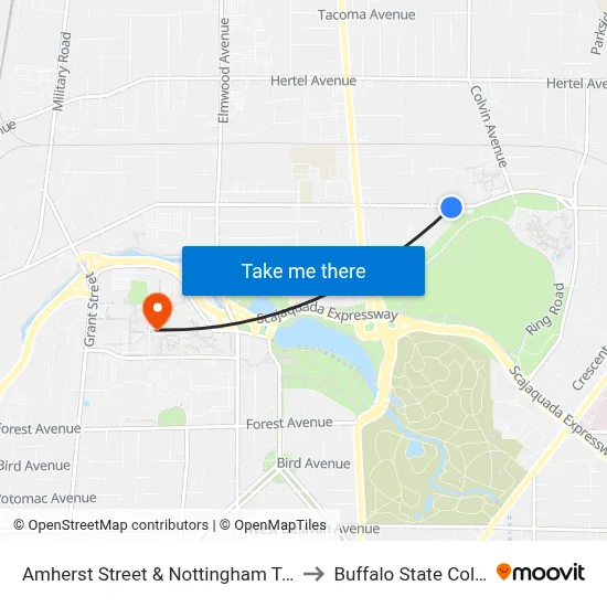 Amherst Street & Nottingham Terrace to Buffalo State College map