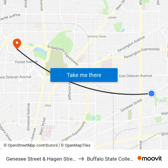 Genesee Street & Hagen Street to Buffalo State College map