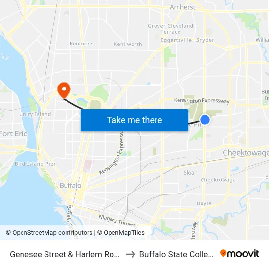 Genesee Street & Harlem Road to Buffalo State College map