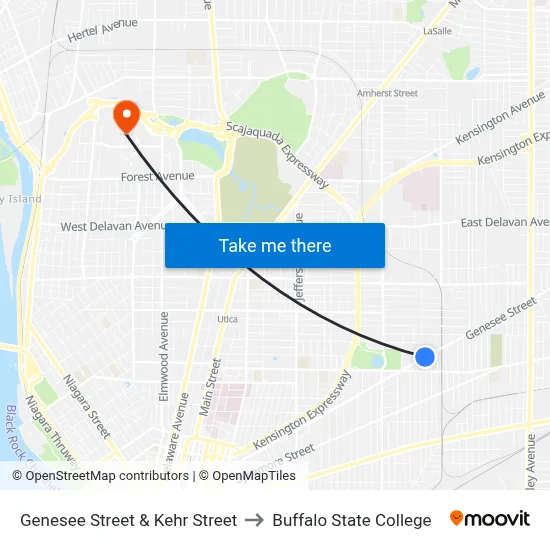 Genesee Street & Kehr Street to Buffalo State College map