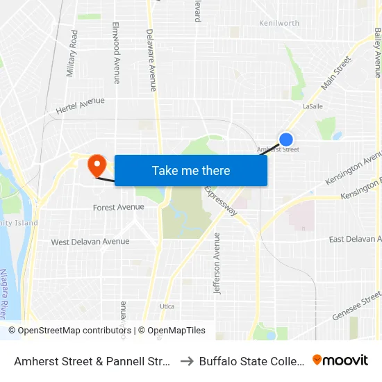 Amherst Street & Pannell Street to Buffalo State College map