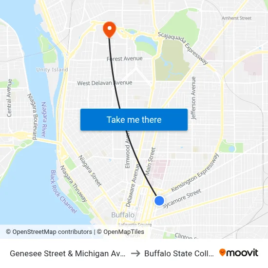 Genesee Street & Michigan Avenue to Buffalo State College map