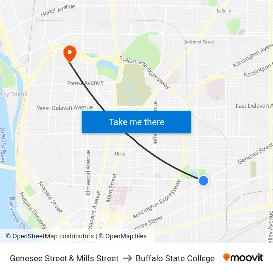 Genesee Street & Mills Street to Buffalo State College map