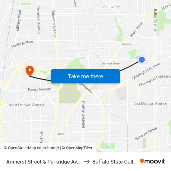 Amherst Street & Parkridge Avenue to Buffalo State College map