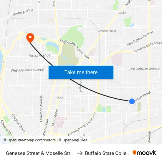 Genesee Street & Moselle Street to Buffalo State College map