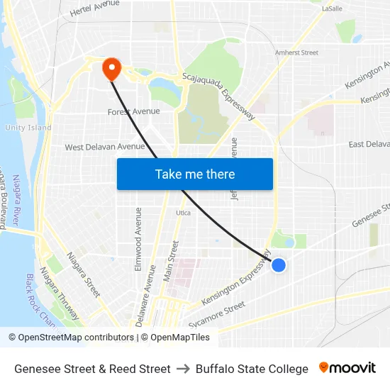 Genesee Street & Reed Street to Buffalo State College map