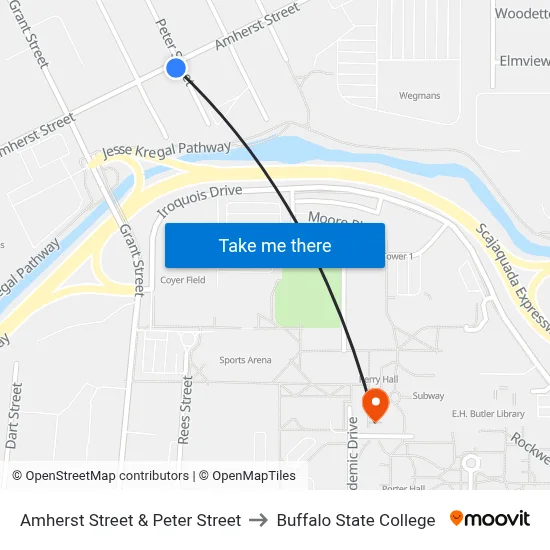 Amherst Street & Peter Street to Buffalo State College map