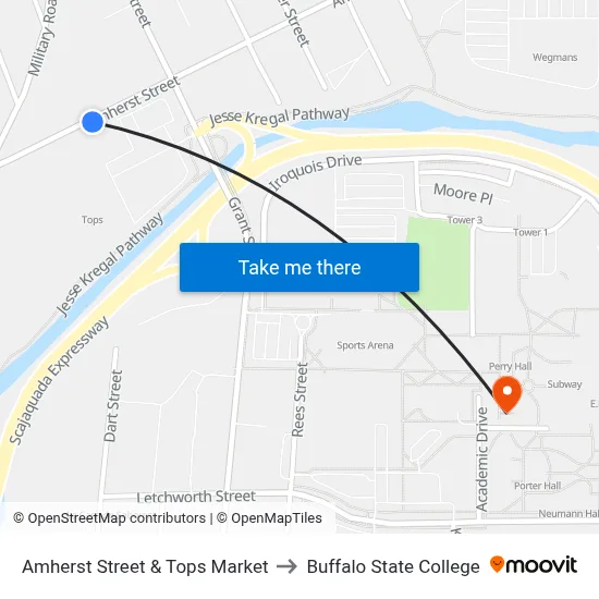 Amherst Street & Tops Market to Buffalo State College map