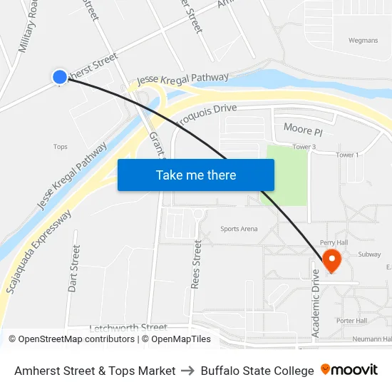 Amherst Street & Tops Market to Buffalo State College map