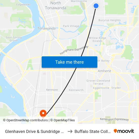 Glenhaven Drive & Sundridge Drive to Buffalo State College map