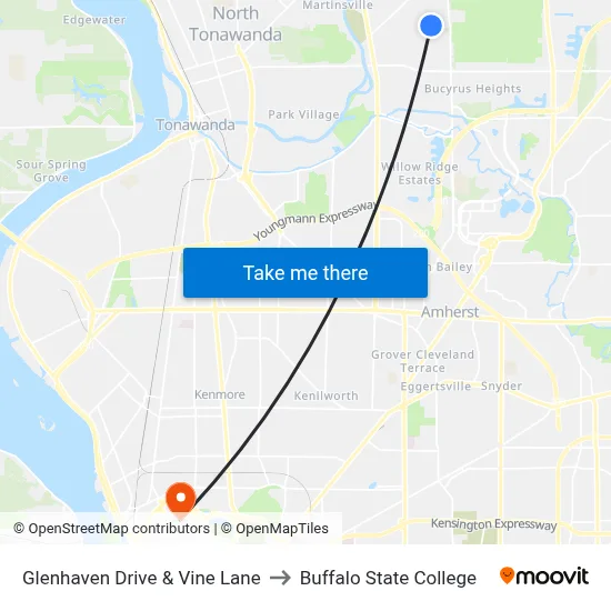 Glenhaven Drive & Vine Lane to Buffalo State College map