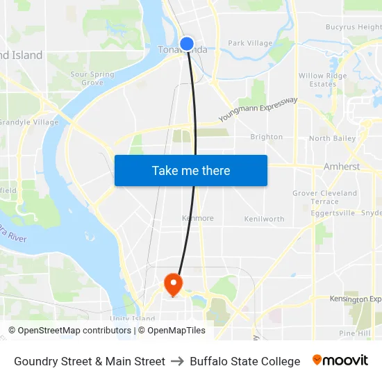Goundry Street & Main Street to Buffalo State College map
