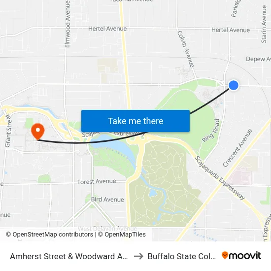 Amherst Street & Woodward Avenue to Buffalo State College map