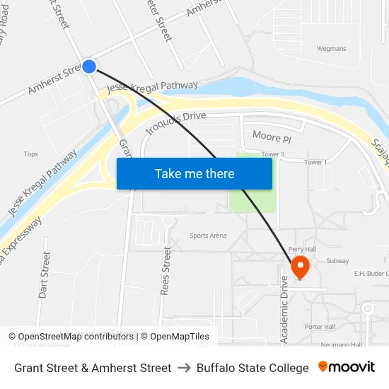 Grant Street & Amherst Street to Buffalo State College map