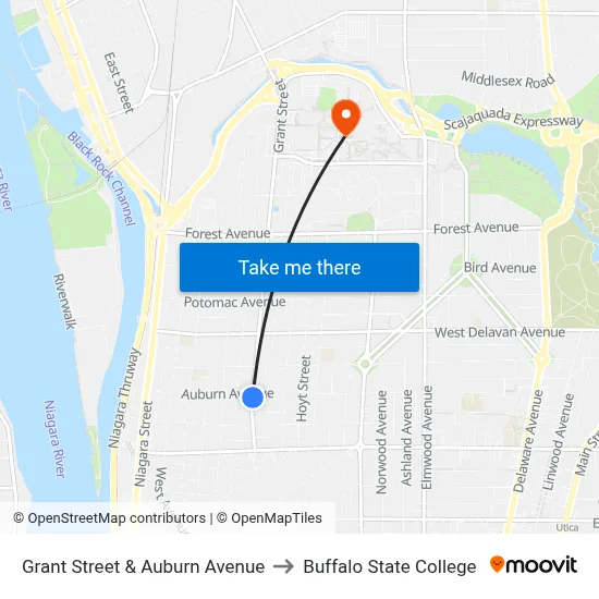 Grant Street & Auburn Avenue to Buffalo State College map