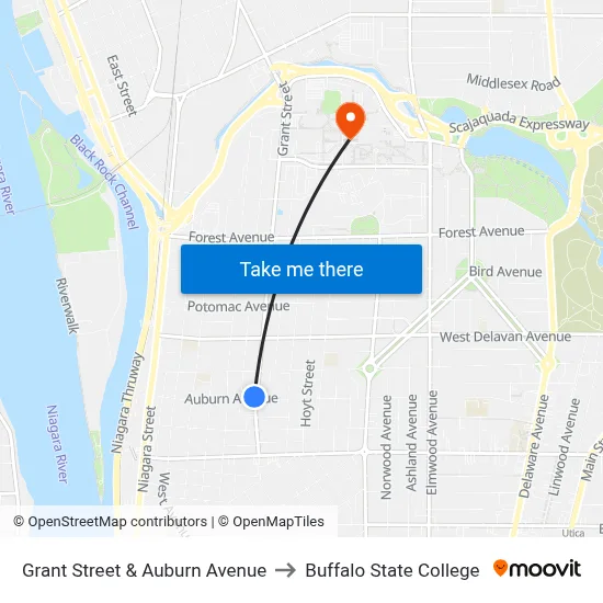 Grant Street & Auburn Avenue to Buffalo State College map