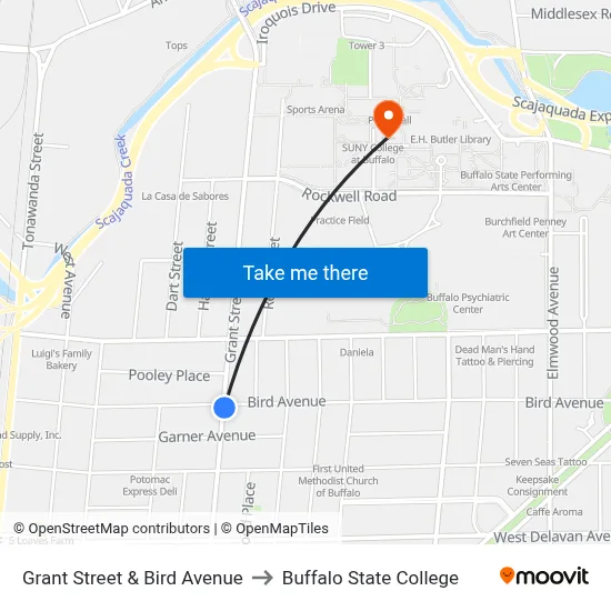 Grant Street & Bird Avenue to Buffalo State College map