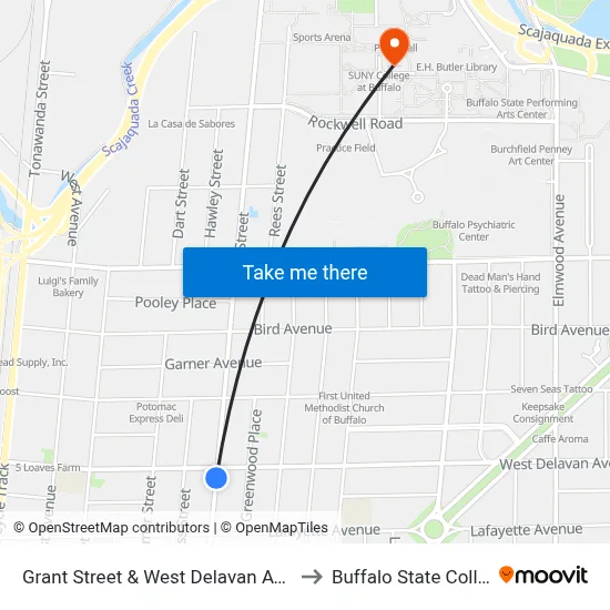 Grant Street & West Delavan Avenue to Buffalo State College map