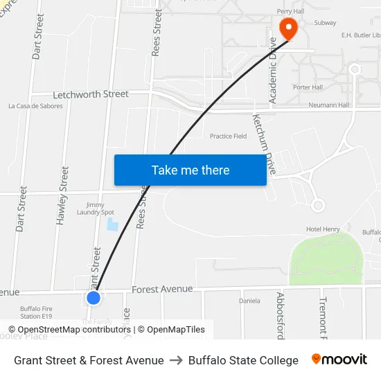 Grant Street & Forest Avenue to Buffalo State College map