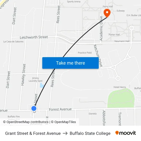 Grant Street & Forest Avenue to Buffalo State College map