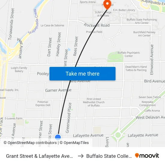 Grant Street & Lafayette Avenue to Buffalo State College map