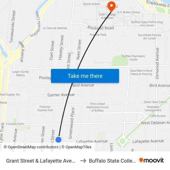Grant Street & Lafayette Avenue to Buffalo State College map