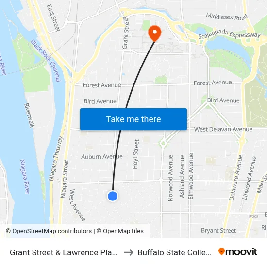 Grant Street & Lawrence Place to Buffalo State College map