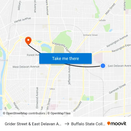 Grider Street & East Delavan Avenue to Buffalo State College map