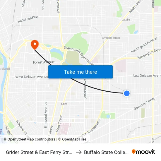 Grider Street & East Ferry Street to Buffalo State College map