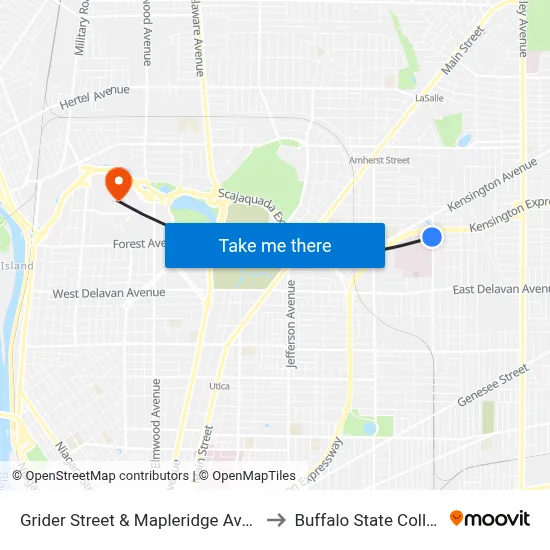 Grider Street & Mapleridge Avenue to Buffalo State College map