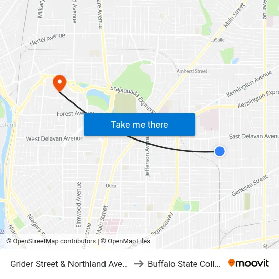Grider Street & Northland Avenue to Buffalo State College map