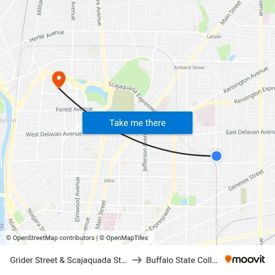 Grider Street & Scajaquada Street to Buffalo State College map