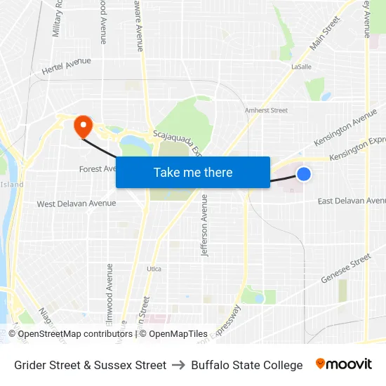 Grider Street & Sussex Street to Buffalo State College map