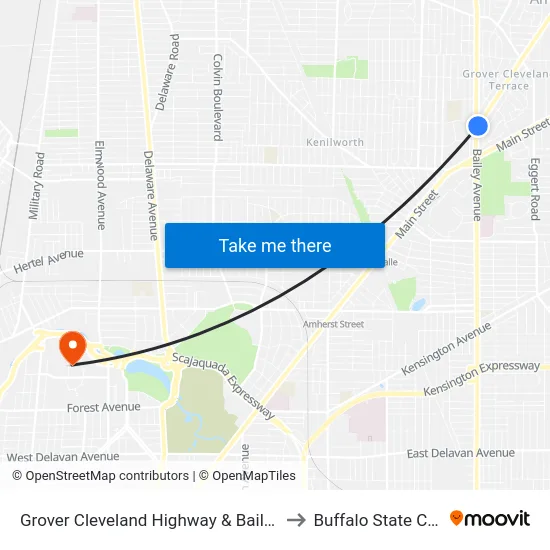 Grover Cleveland Highway & Bailey Avenue to Buffalo State College map
