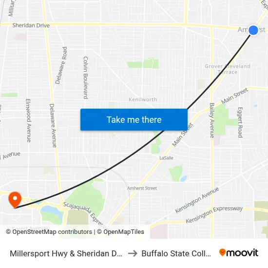 Millersport Hwy & Sheridan Drive to Buffalo State College map