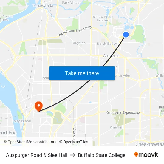 Auspurger Road & Slee Hall to Buffalo State College map