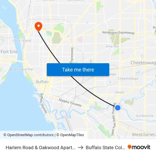 Harlem Road & Oakwood Apartments to Buffalo State College map
