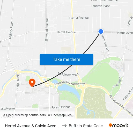 Hertel Avenue & Colvin Avenue to Buffalo State College map