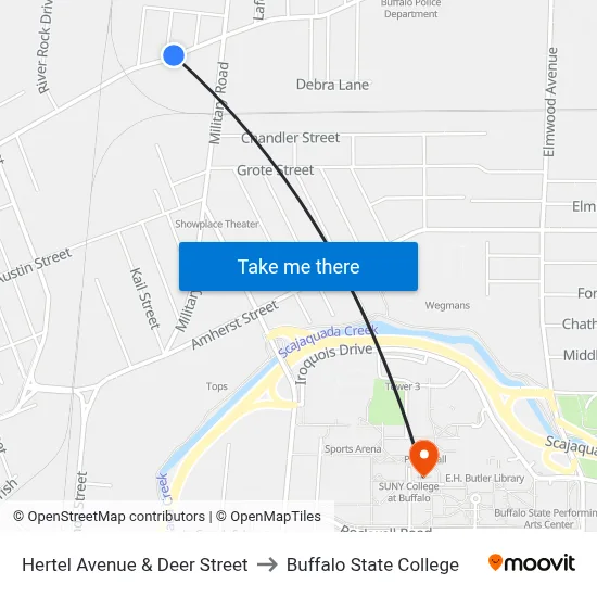 Hertel Avenue & Deer Street to Buffalo State College map