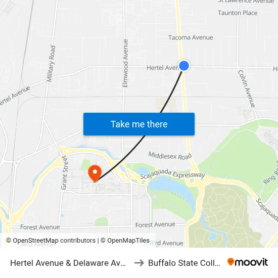 Hertel Avenue & Delaware Avenue to Buffalo State College map