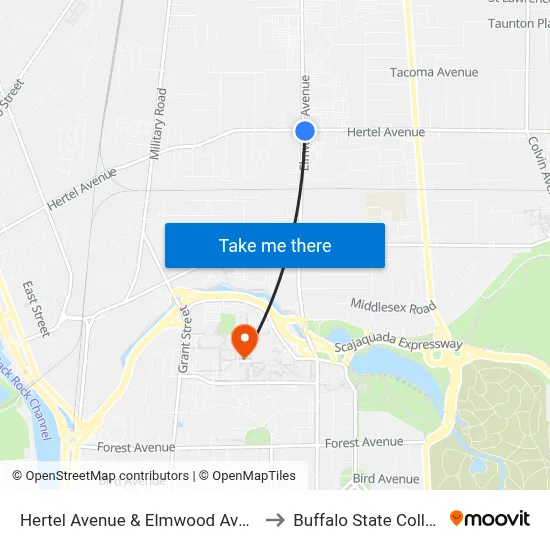 Hertel Avenue & Elmwood Avenue to Buffalo State College map