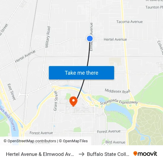 Hertel Avenue & Elmwood Avenue to Buffalo State College map