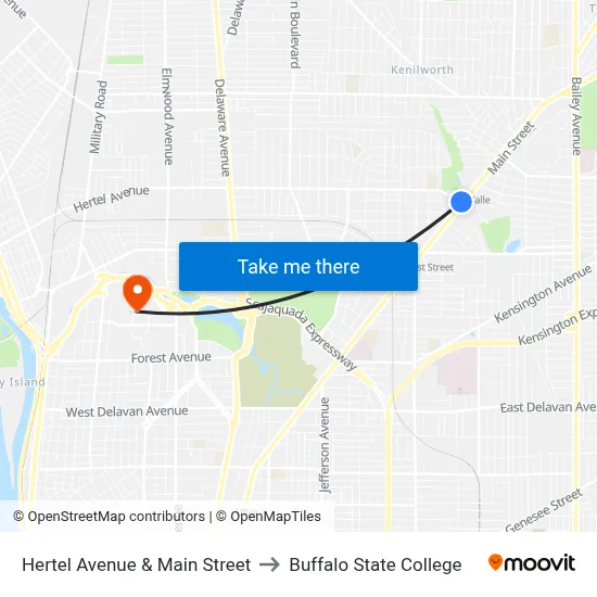 Hertel Avenue & Main Street to Buffalo State College map