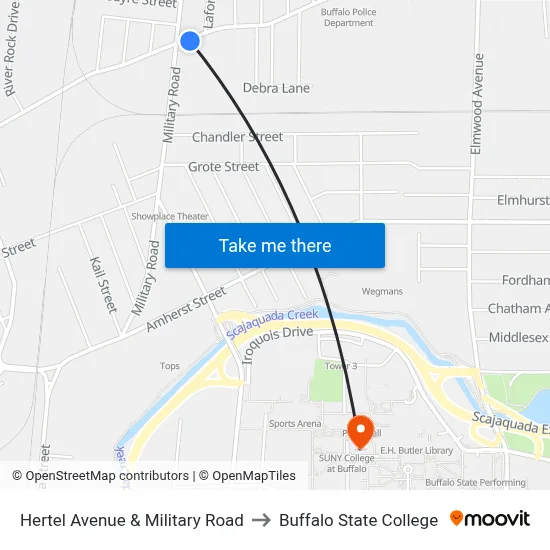 Hertel Avenue & Military Road to Buffalo State College map