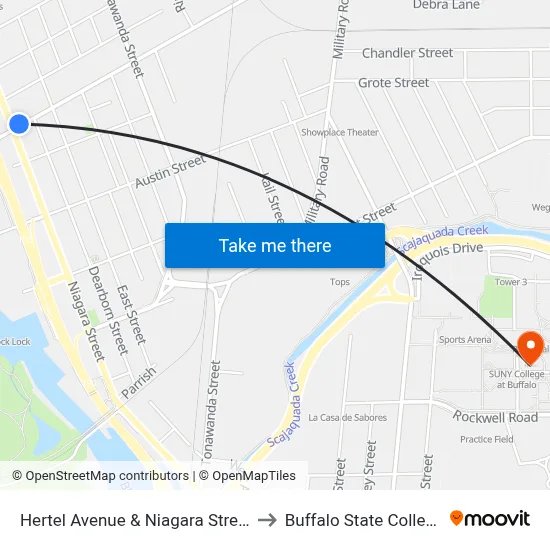 Hertel Avenue & Niagara Street to Buffalo State College map